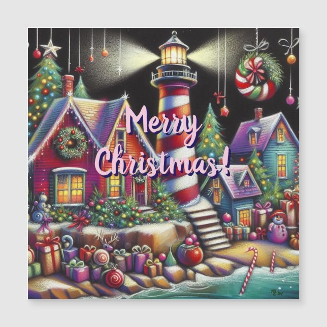 Carte magnétique de phare de Noël fantaisiste (Devant)