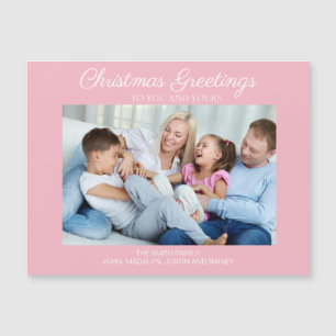 Carte magnétique de vœux de Noël photo rose blanc