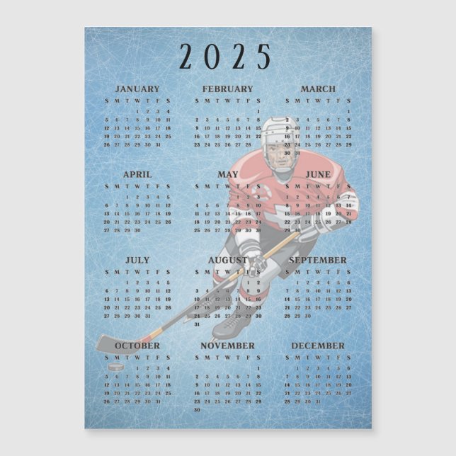 Carte magnétique du calendrier 2025 pour le hockey (Devant)