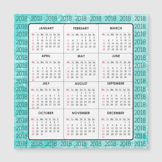 Carte magnétique du Carré Calendrier turquoise 201 (Devant)