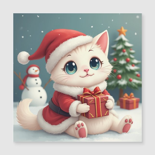 Carte magnétique du chat de Noël blanc (Devant)