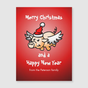 Carte magnétique du cochon de Noël volant