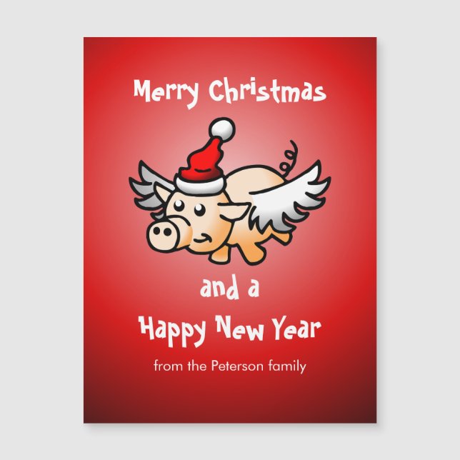 Carte magnétique du cochon de Noël volant (Devant)