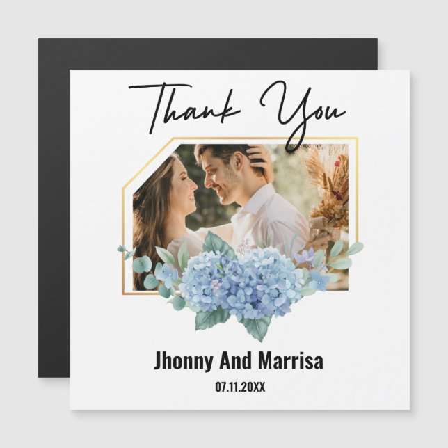 Carte magnétique du Mariage photo de script modern (Devant / Derrière)