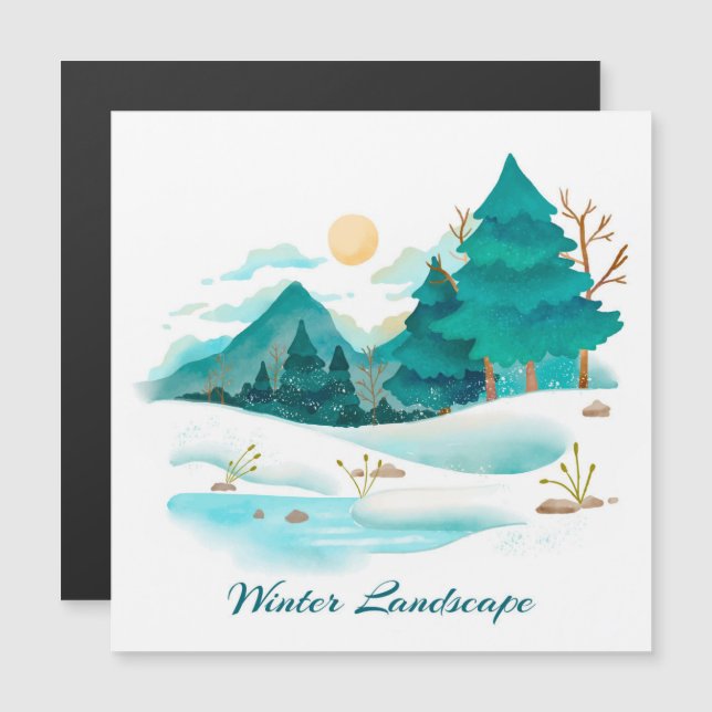 Carte magnétique du paysage hivernal (Devant / Derrière)