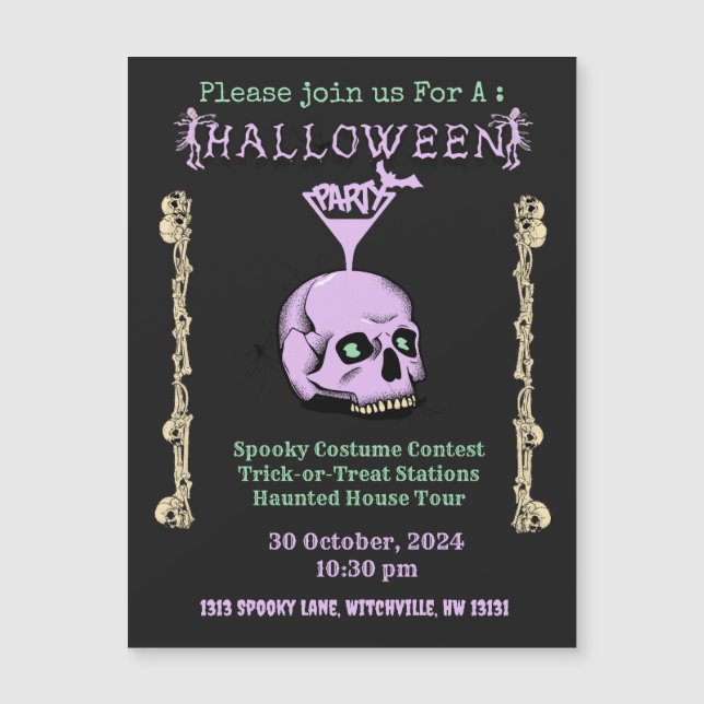 Carte magnétique Invitation Halloween Crâne éffray (Devant)