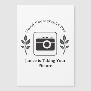 Carte magnétique Leaf Black White Photo Name