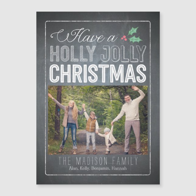 Carte magnétique légère personnalisée Holly Jolly  (Devant)