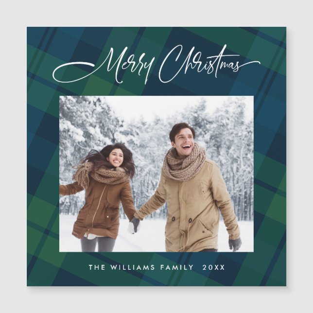 Carte magnétique magnétique rétro Noël Plaid (Devant)