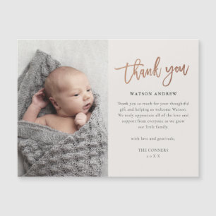 Carte magnétique Merci bébé écriture Rose Gold