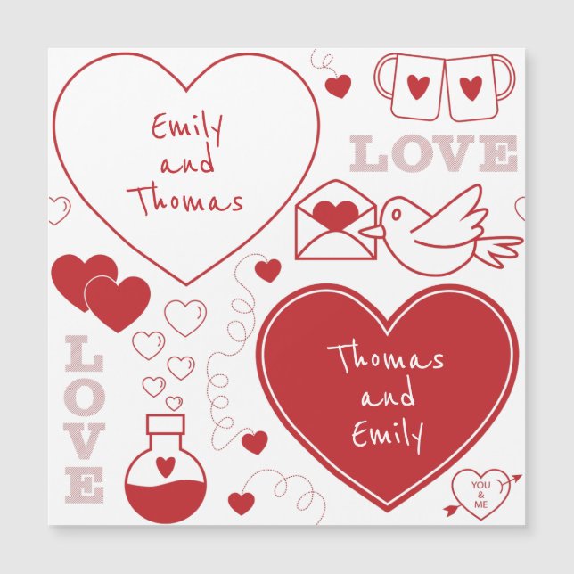 Carte magnétique Motif Valentine - Rouge sur blanc (Devant)