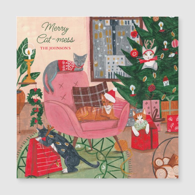 Carte magnétique Noël chats Merry Cat-mess (Devant)