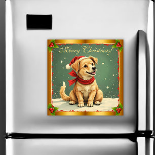 Carte magnétique Noël Chien Rétro Golden Retriever