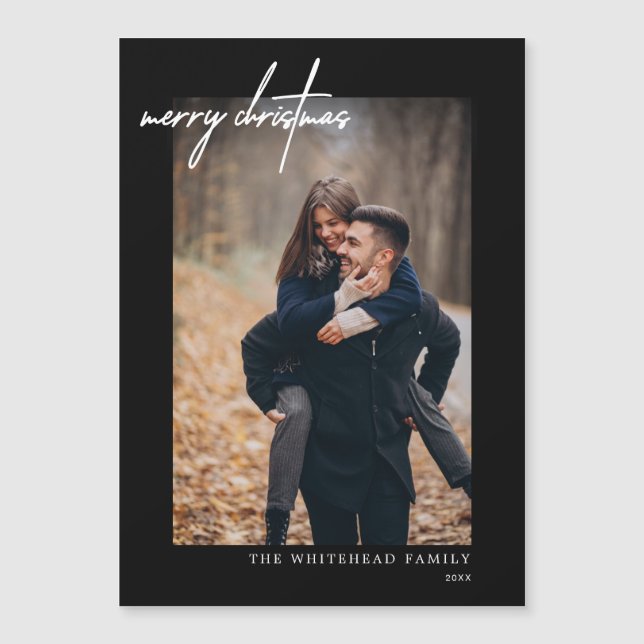 Carte magnétique noire minimaliste blanche Joyeux  (Devant)