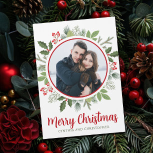 Carte magnétique photo Chic Red Holly Christmas Wr