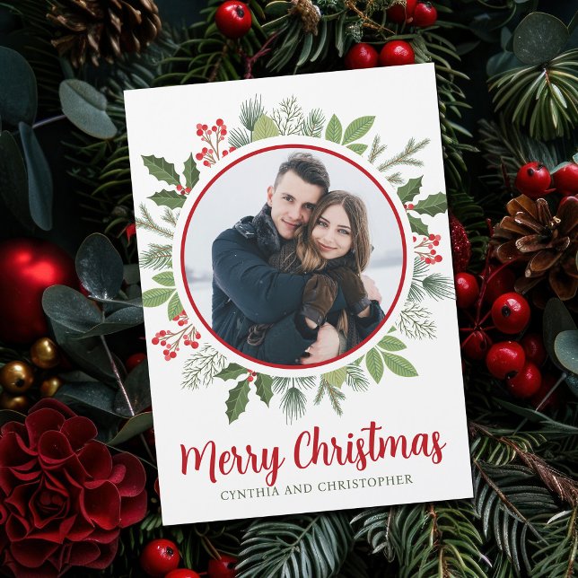 Carte magnétique photo Chic Red Holly Christmas Wr (Créateur téléchargé)