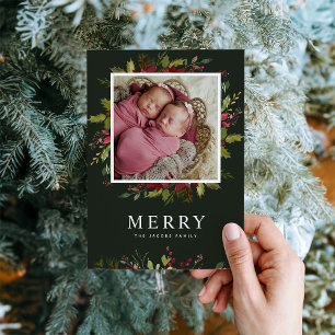 Carte magnétique photo de Noël à motif de verdure