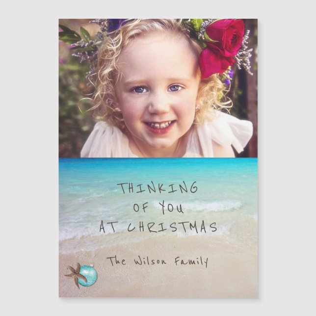 Carte magnétique photo de Noël de plage (Devant)