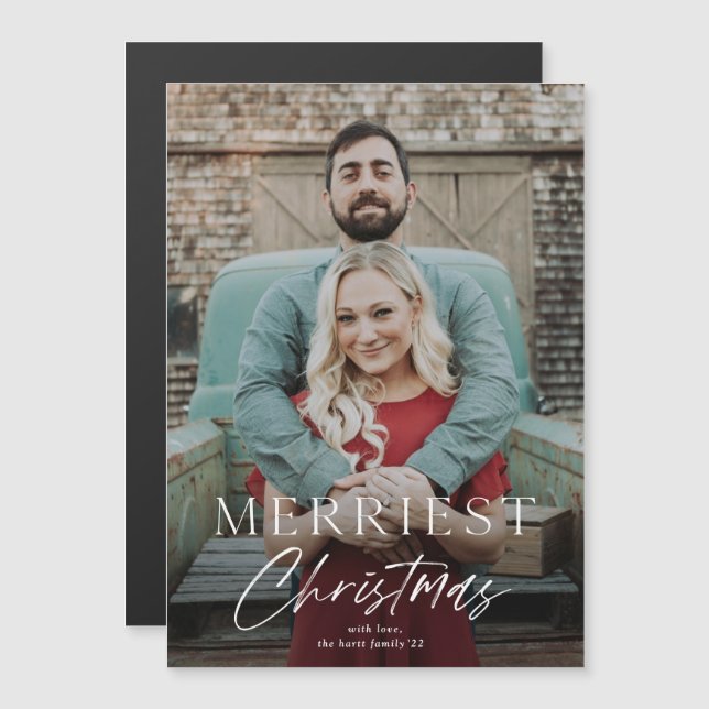 Carte magnétique photo de Noël Script Merriest Chr (Devant / Derrière)