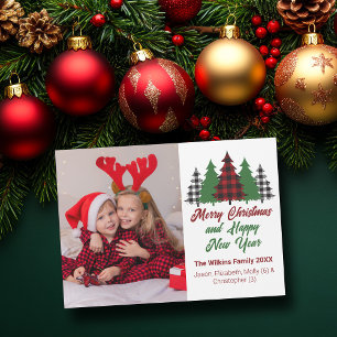 Carte magnétique photo familiale Red Plaid Christm