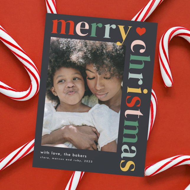 Carte magnétique photo moderne colorée Joyeux Noël (Modern colorful merry christmas photo holiday magnetic card.)