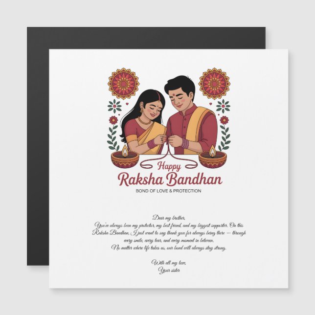 Carte magnétique Raksha Bandhan joyeuse (Devant / Derrière)