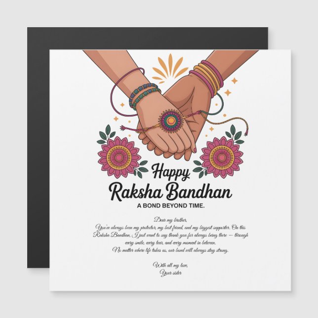Carte magnétique Raksha Bandhan joyeuse (Devant / Derrière)