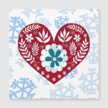 Carte magnétique Red Vintage Heart Holiday Snowfla