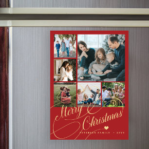 Carte magnétique rouge de Noël avec photo de famil