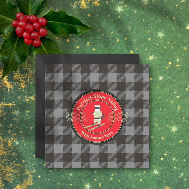 Carte magnétique Ski à pente parfaite avec Santa C (Purrfect-Slope Skiing with Santa Claws Magnet Card)