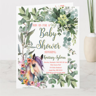Carte Magnifique Baby Shower Cheval Floral Aquarelle