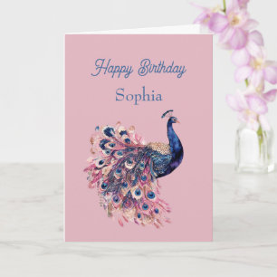 Carte Magnifique bleu rose bleu marine paon Anniversaire