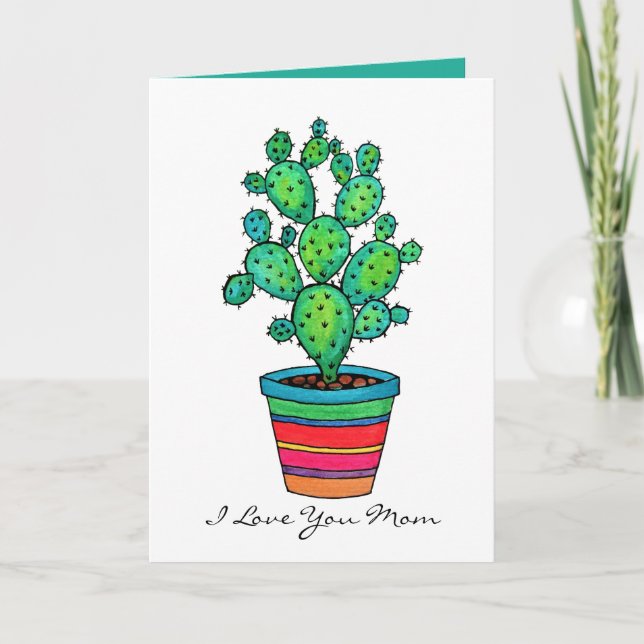 Carte Magnifique Cactus Aquarelle En Beau Pot (Devant)
