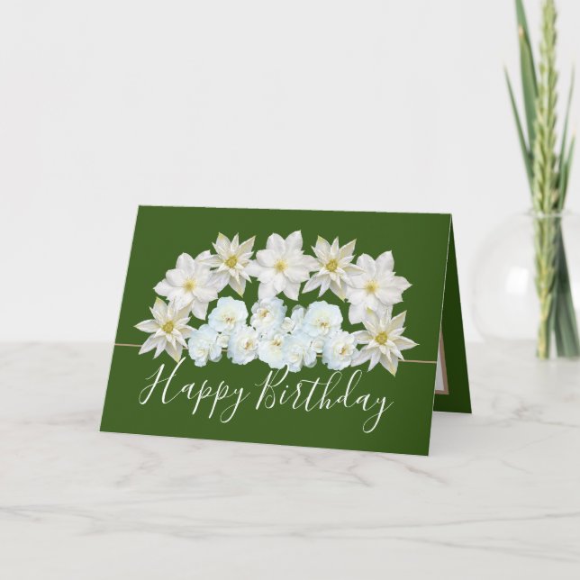Carte Magnifique Chic Floral Bouquet Blanc Fleur Anniver (Devant)
