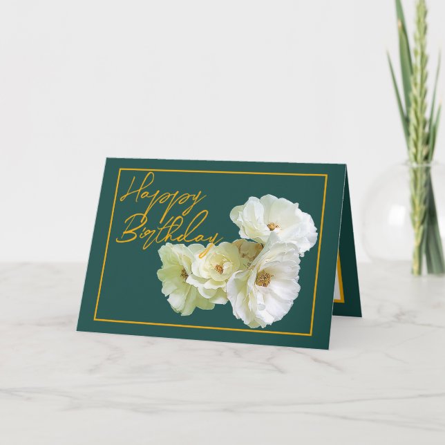 Carte Magnifique Chic Rose Blanc Bouquet Floral Annivers (Devant)