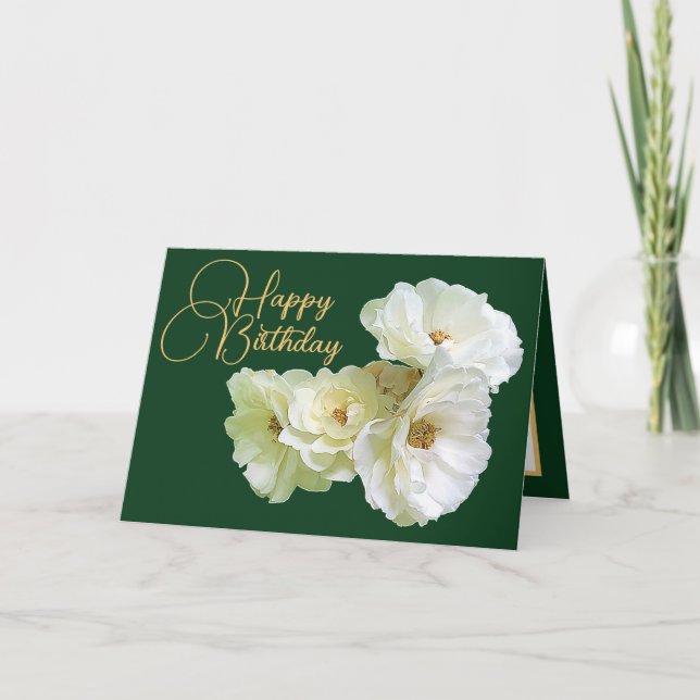 Carte Magnifique Chic Rose Blanc Bouquet Floral Annivers (Devant)