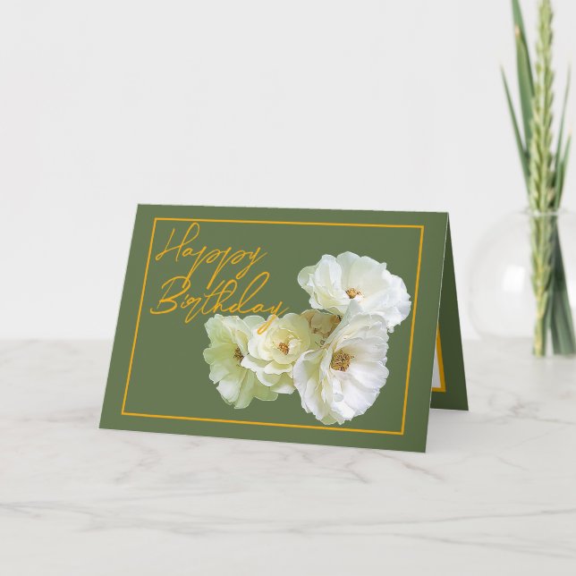 Carte Magnifique Chic Rose Blanc Bouquet Floral Annivers (Devant)
