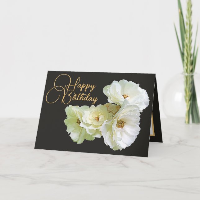Carte Magnifique Chic Rose Blanc Bouquet Floral Annivers (Devant)