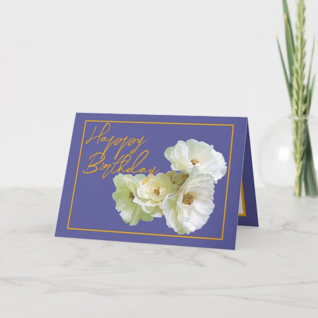 Carte Magnifique Chic Rose Blanc Bouquet Floral Annivers (Devant)