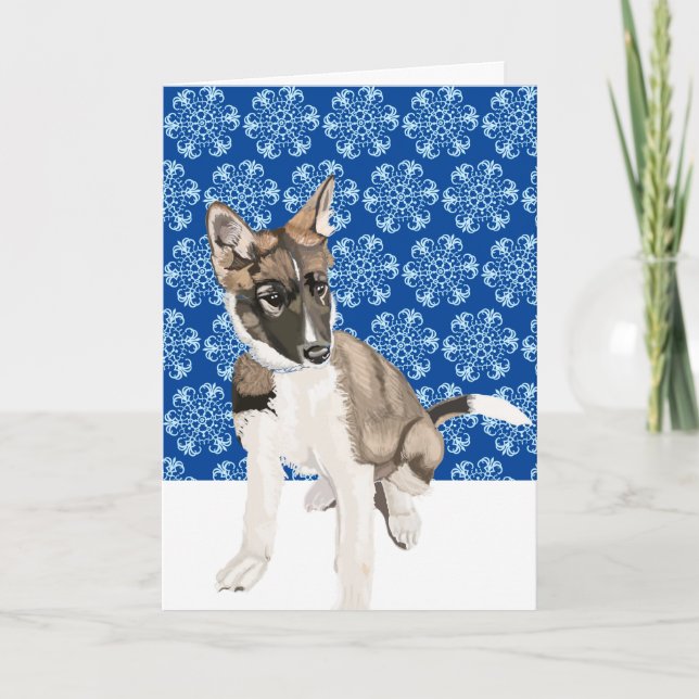 Carte Magnifique chiot Husky Noël blanc  (Devant)