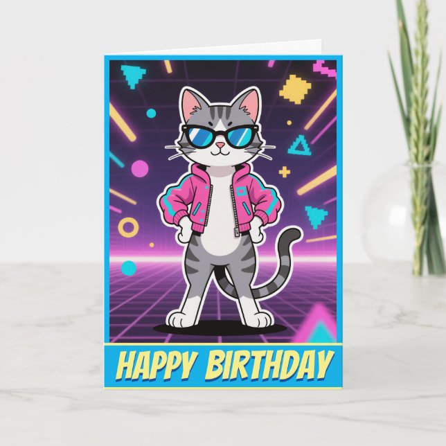 Carte Magnifique Cool Retro Gamer Cat (Devant)