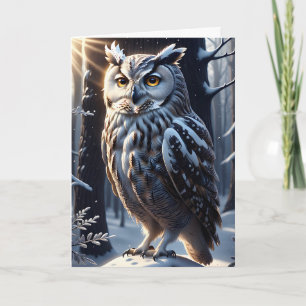 Carte Magnifique hibou grand-duc dans la neige parmi les