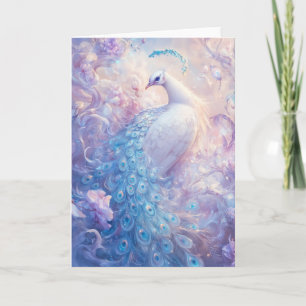 Carte Magnifique paon entouré de douces fleurs pastel