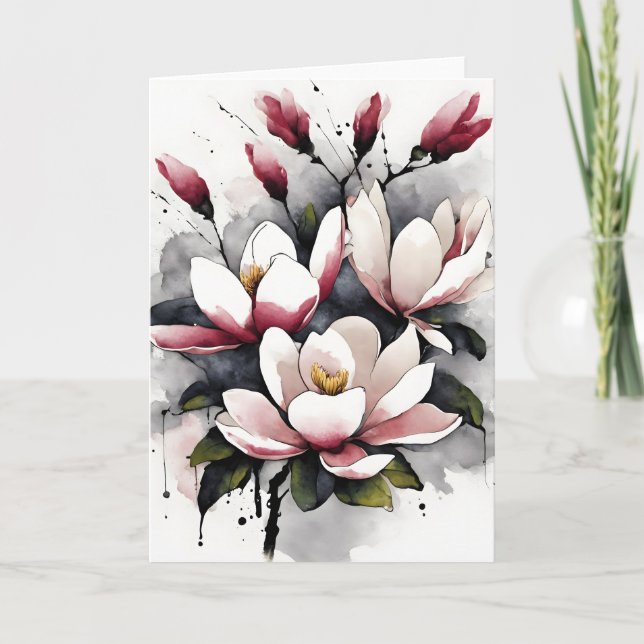 Carte Magnolia - Fleurs aquarelles (Devant)