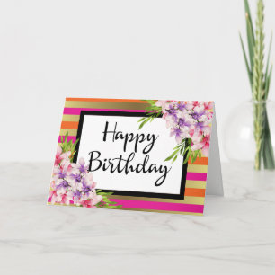 Carte Magnolia sur Pink & Faux Gold Stripes Anniversaire