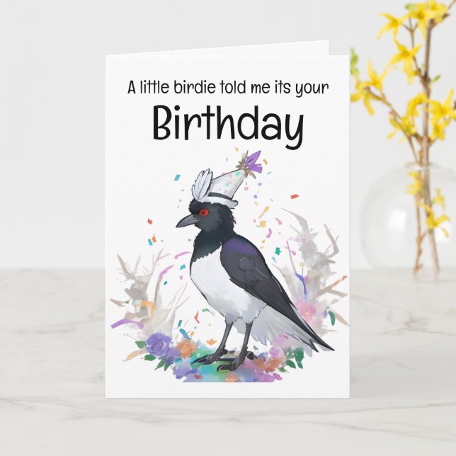 Carte Magpie portant casquette d'anniversaire confetti a (Fleur jaune)