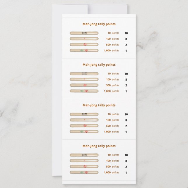 Carte Mah-Jong de pointage - 3 (Devant)