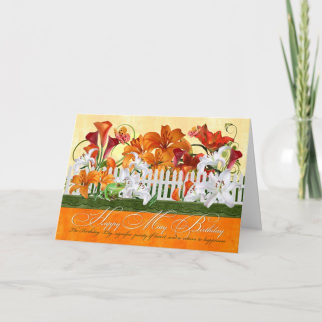 Carte Mai Anniversaire Lily Garden Papillons et grenouil (Devant)