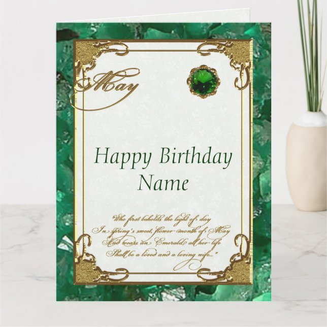 Carte Mai Emerald Birthstone Birthday 8.5x11 (Devant)