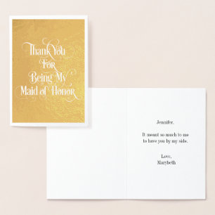 Carte Maid Of Honor Merci Gold Foil Card